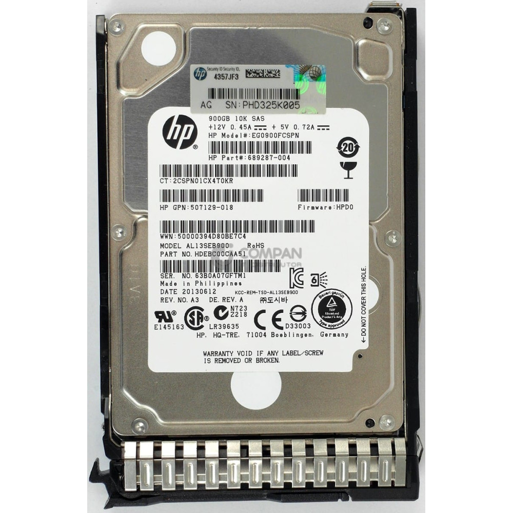 653971-001 HP HDD 900GB 10K 6G SAS SC DP 2.5" SFF HOT-SWAP 652589-B21