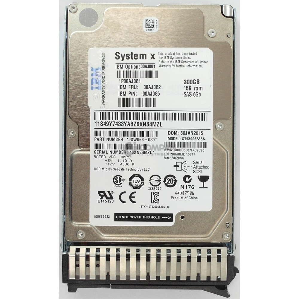 00AJ082 IBM HDD 300GB 15K SAS 6G 2.5" SFF HOT-SWAP FOR IBM G3