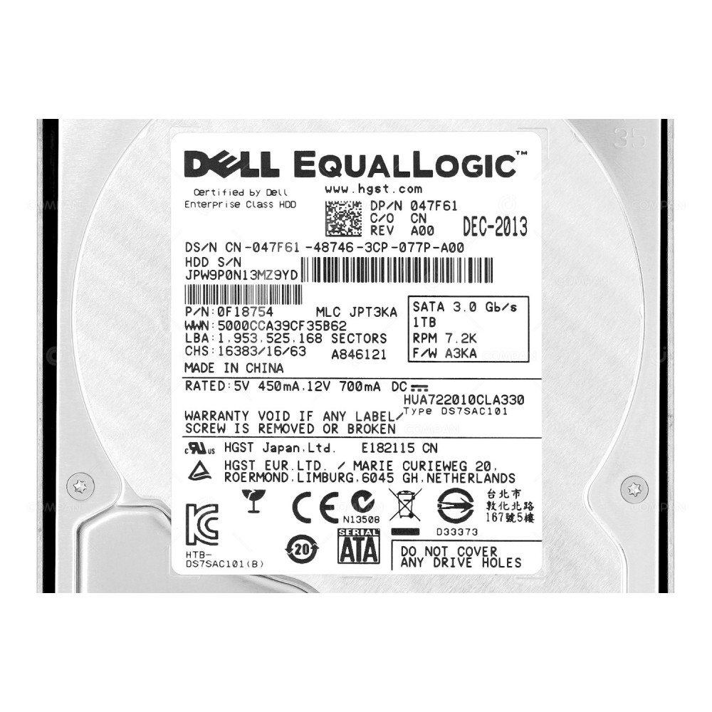 47F61 DELL HDD 1TB 7.2K SATA 3G 3.5" LFF HOT-SWAP FOR DELL EQUALLOGIC