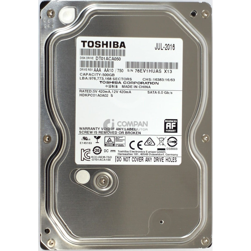 DT01ACA050 TOSHIBA HDD 500GB 7.2K SATA 3G 32MB CACHE 3.5" LFF