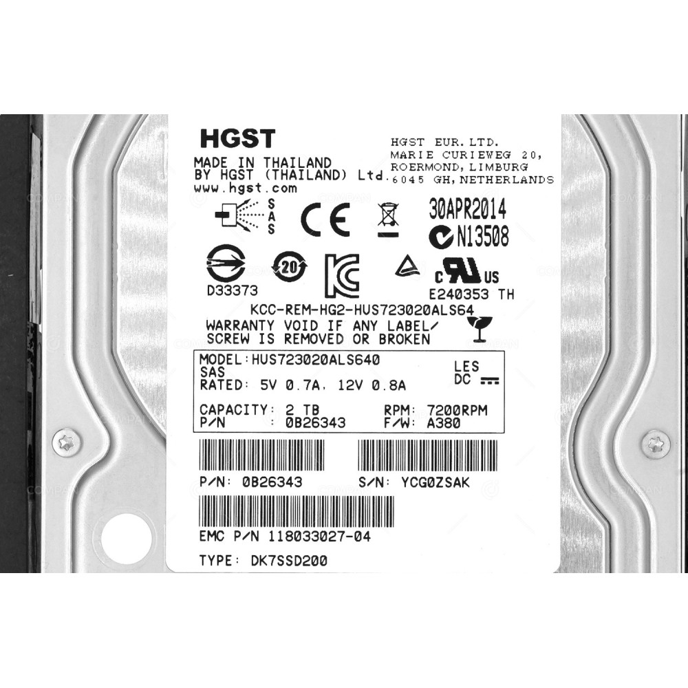 005050329 EMC HDD 2TB 7.2K SAS 6G 3.5" LFF HOT-SWAP FOR EMC VNX