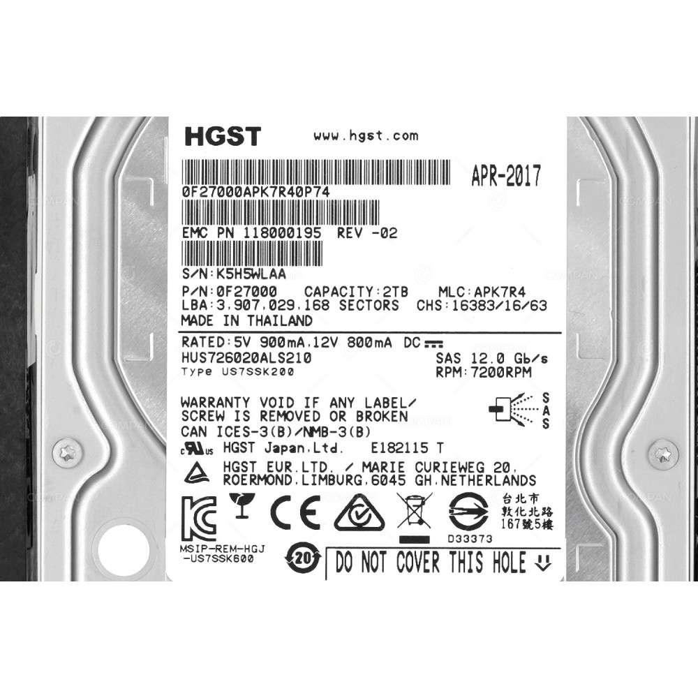 005052060 EMC HDD 2TB 7.2K SAS 12G 3.5" LFF HOT-SWAP