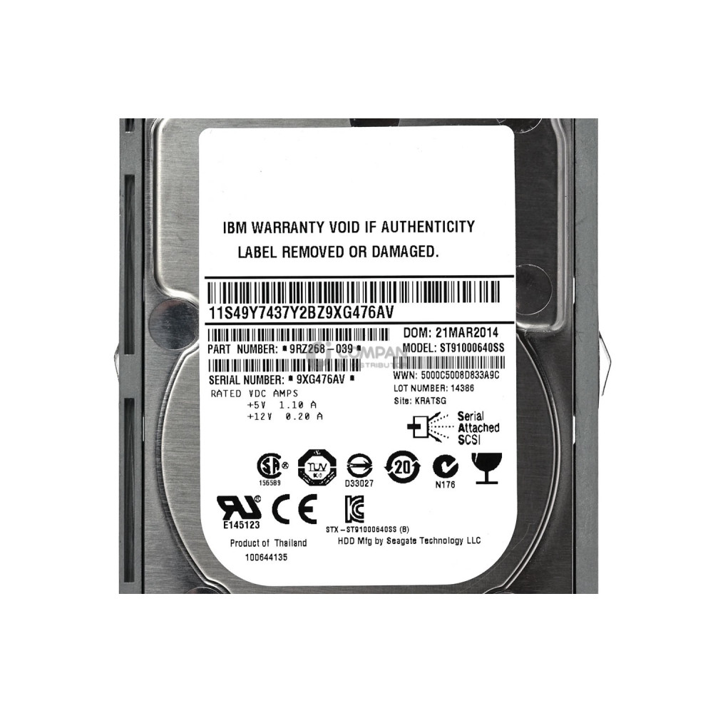 49Y7437 IBM HDD 1TB 7.2K SAS 6G 2.5" SFF