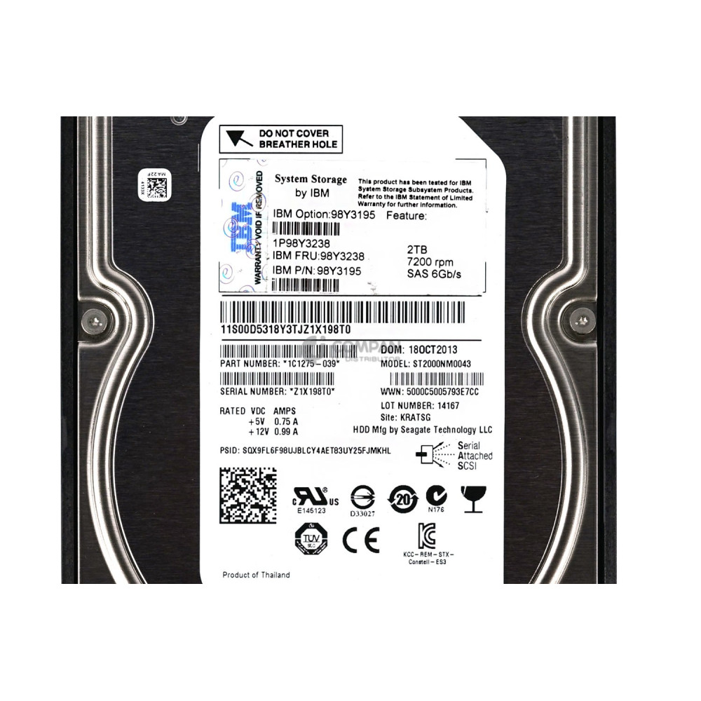 98Y3238 IBM HARD DRIVE 2TB 7.2K 6G 3.5 LFF SAS