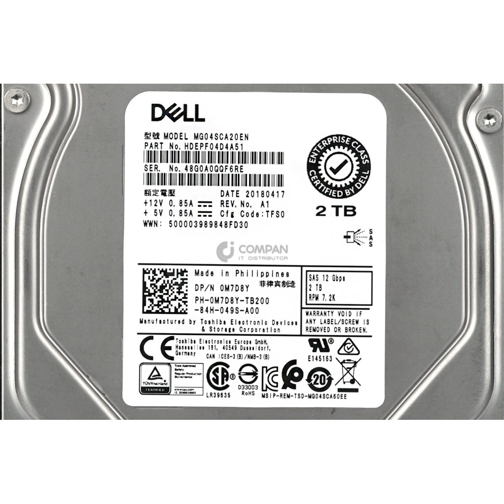 M7D8Y DELL HDD 2TB 7.2K SAS 12G 3.5" LFF