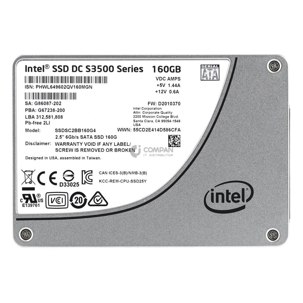 SSDSC2BB160G4 INTEL SSD 160GB SATA 6G 2.5" SFF