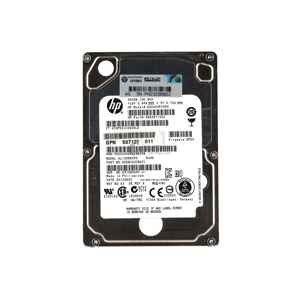 689287-002 HP HDD 450GB  10K  SAS  2.5" SFF