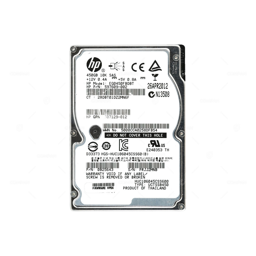 597609-002 HP HDD 450GB  10K  SAS 6G  2.5" SFF