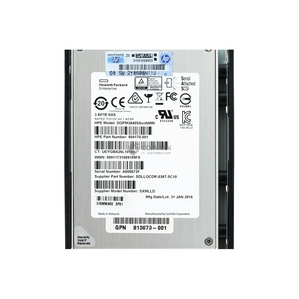 879391-001 HPE SSD 3.84TB SAS 6G 2.5" SFF  HOT-SWAP FOR 3PAR 8200 8000