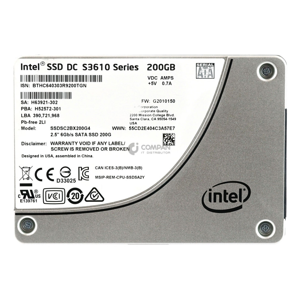SSDSC2BX200G4 INTEL 200GB 2.5 SATA SSD DC S3610