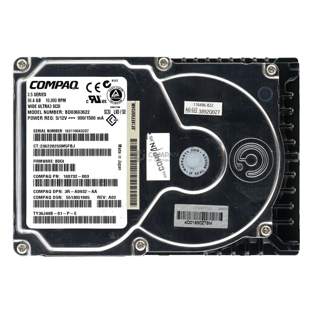 180732-003 HP COMPAQ 36.4GB 10K ULTRA3 SCSI 3.5 LFF 176496-B22, BD03663622