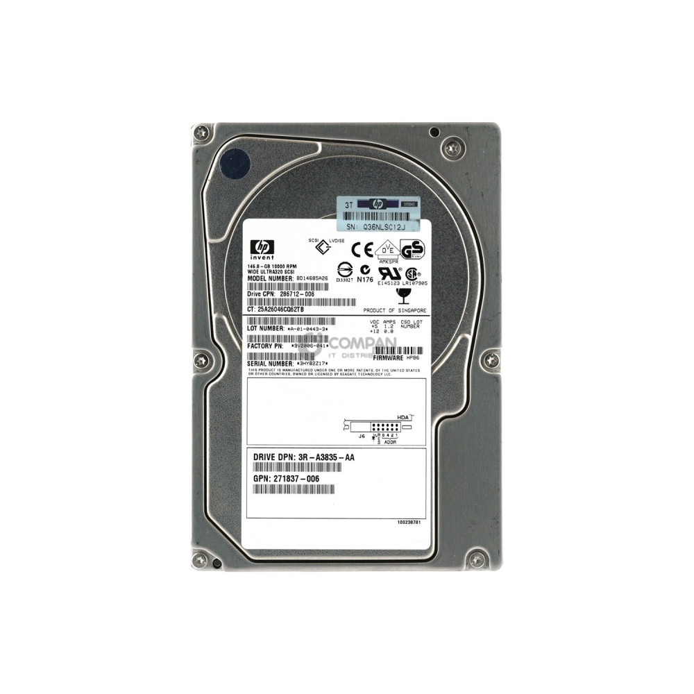 286712-006 HP 146.8GB 10K U320 SCSI 3.5 LFF 286716-B22, 271837-006, BD14685A26