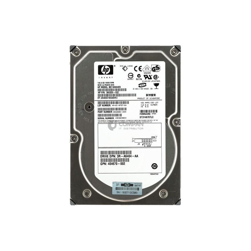 360205-022 HP HDD 146.8GB  10K  U320 SCSI  3.5" LFF