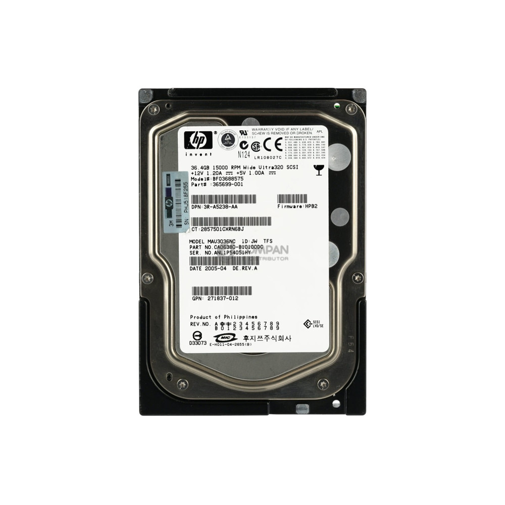 365699-001 HP 36.4GB 15K U320 SCSI 3.5 LFF 286776-B22, BF03688575, MAU3036NC