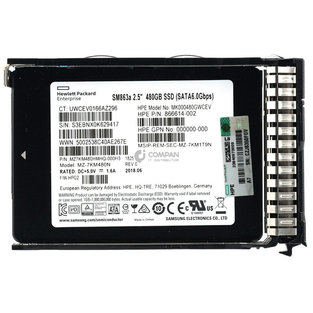 872518-001 HP SM863A SSD 480GB SATA 6G 2.5" SFF FOR PROLIANT G8-G10