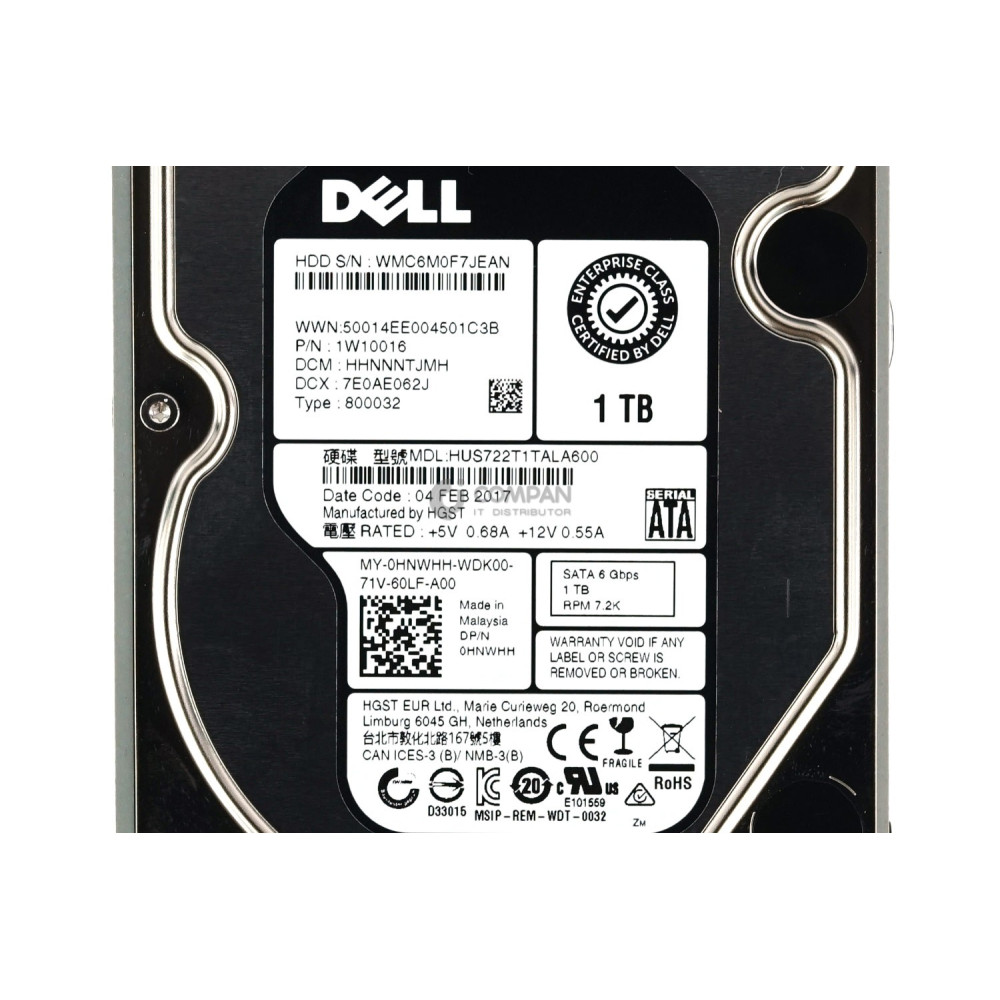 HNWHH DELL HDD 1TB 7.2K SATA 6G 3.5" LFF