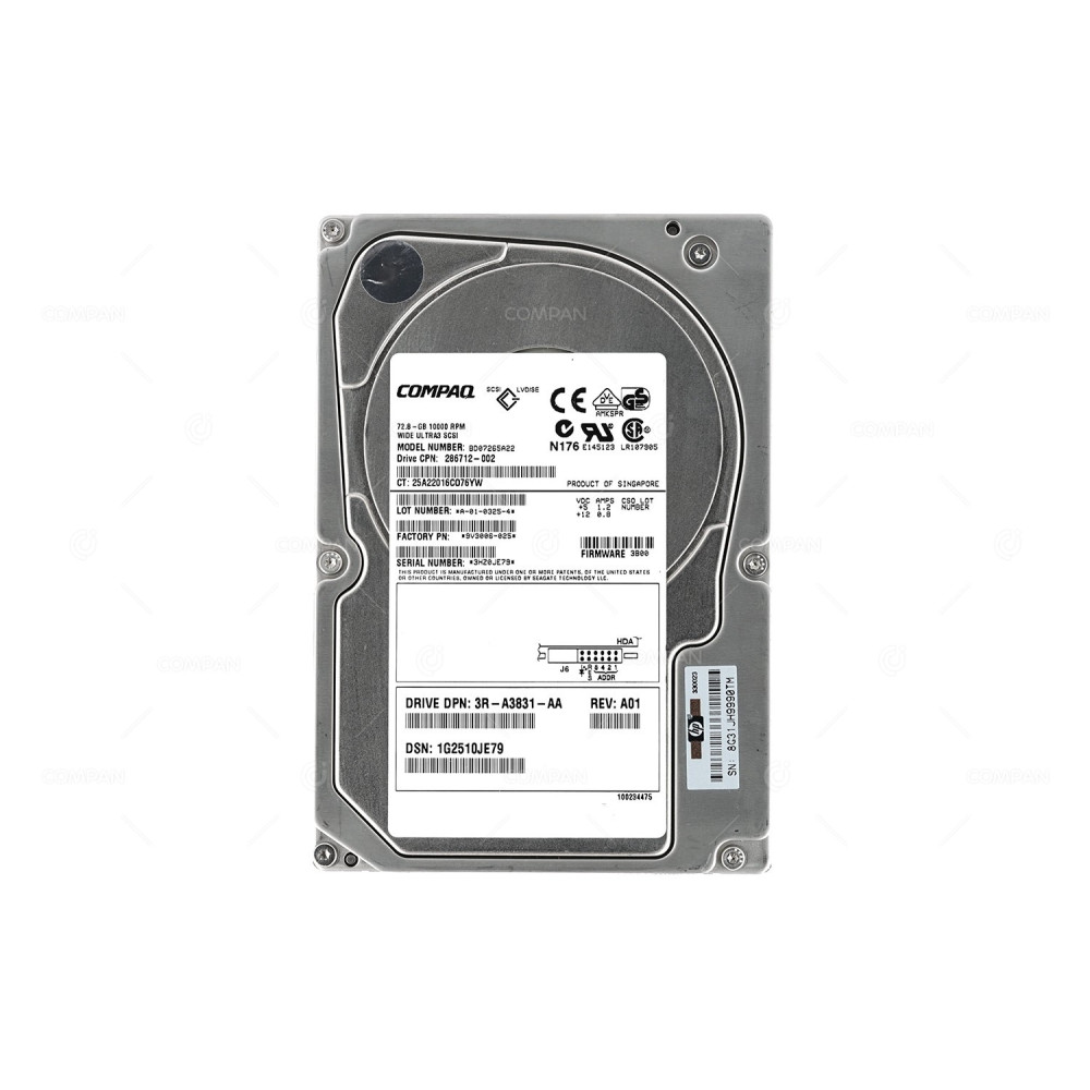286712-002 HP COMPAQ 72.8 GB 10K WIDE ULTRA320 SCSI 3.5LFF 232432-B22, 3R-A3831-AA, 9V3006-025