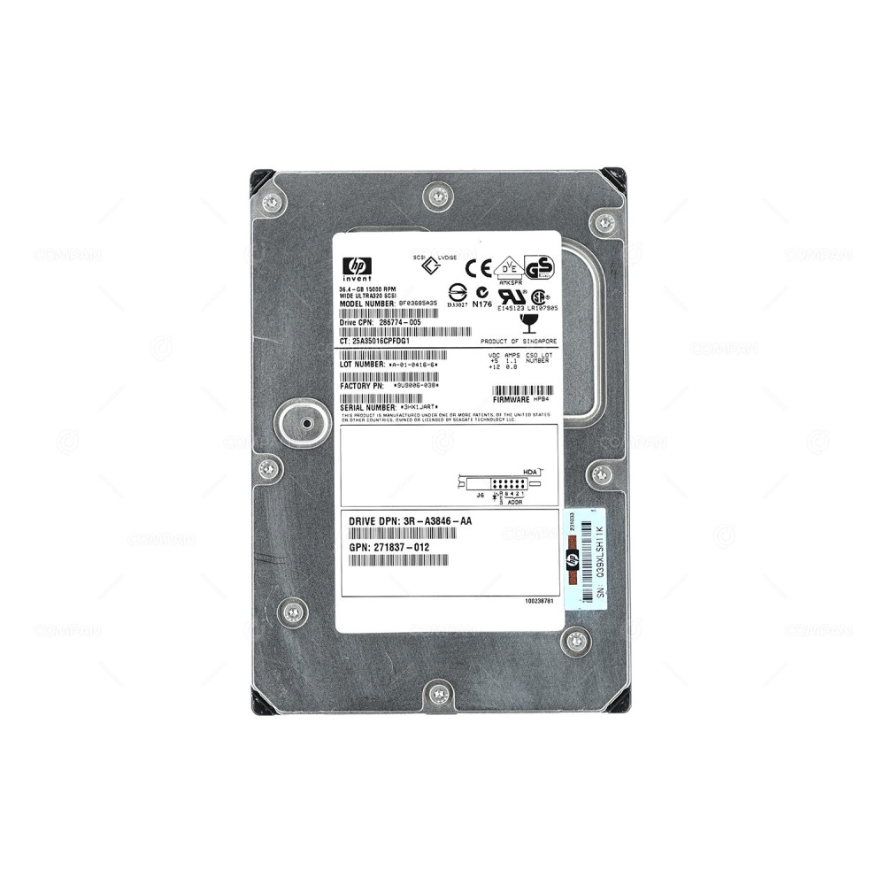 286774-005 HP 36.4GB 15K U320 SCSI 3.5 LFF HOT-SWAP 271837-012