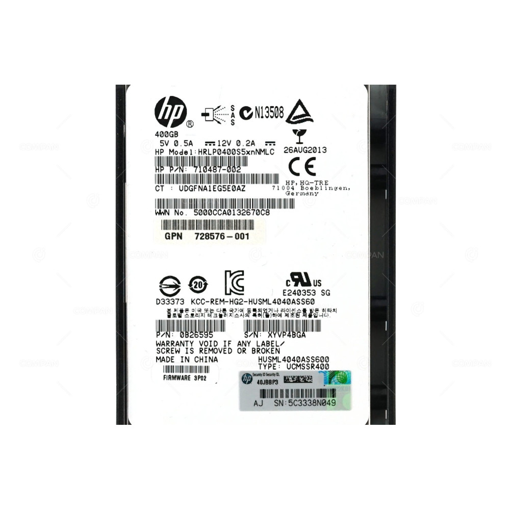 727395-001 HP 3PAR SSD 400GB SAS 6G 2.5" SFF FOR STORESERV 7000 M6710