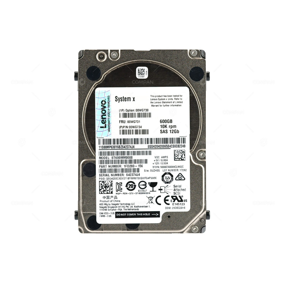 00WG731 LENOVO HDD 600GB 10K SAS 12G 2.5" SFF FOR LENOVO NEXTSCALE