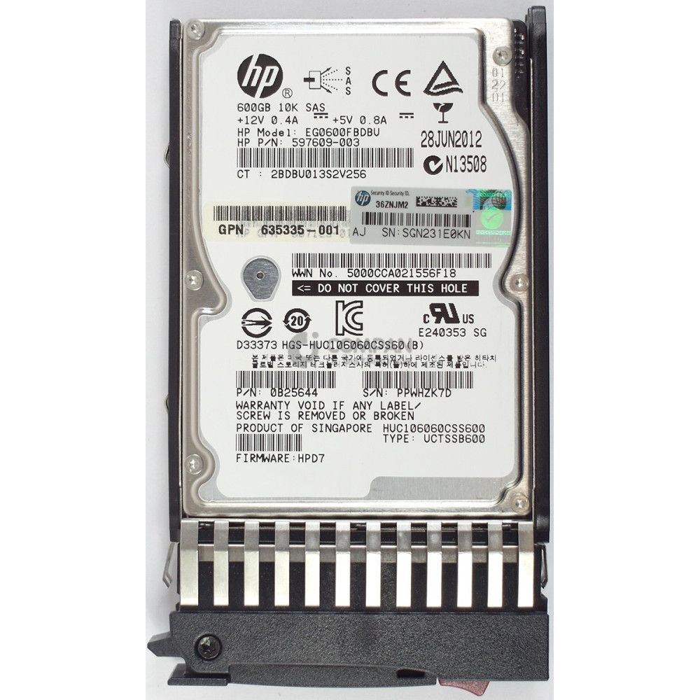 613922-001 HP HDD 600GB 10K SAS 6G 2.5" SFF HOT-SWAP FOR HP EVA M6625