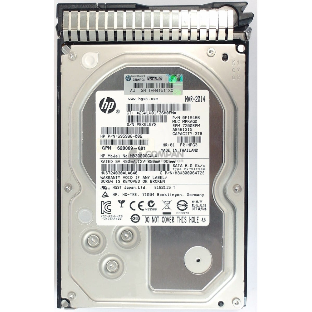 628182-001 HP 3TB 7.2K 6G SATA 3.5 LFF SC HOT-SWAP 628069-001, 628061-B21, HUS724030ALA640,