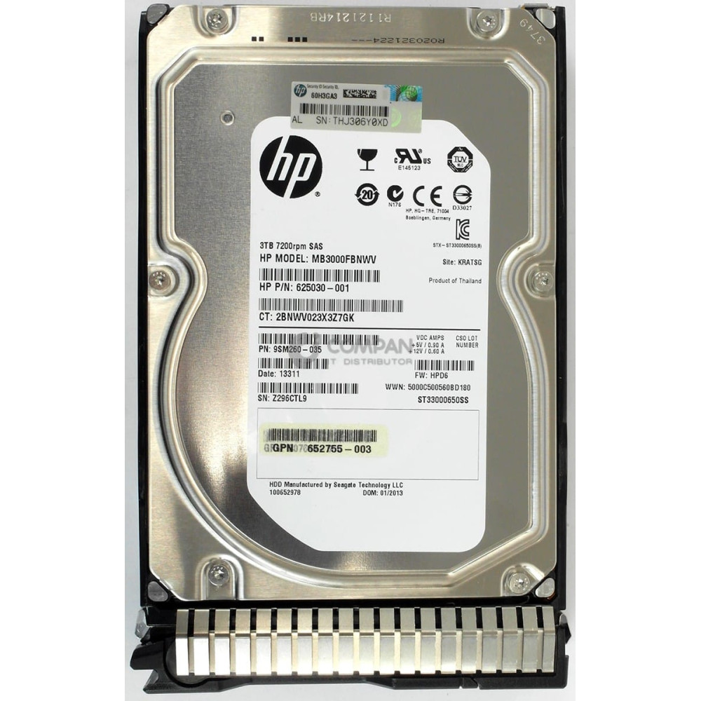 653959-001 HP 3TB 7.2K 6G SAS 3.5 LFF HOT SWAP 625030-001, 638521-002, 652766-B21, ST33000650SS, HUS723030ALS640