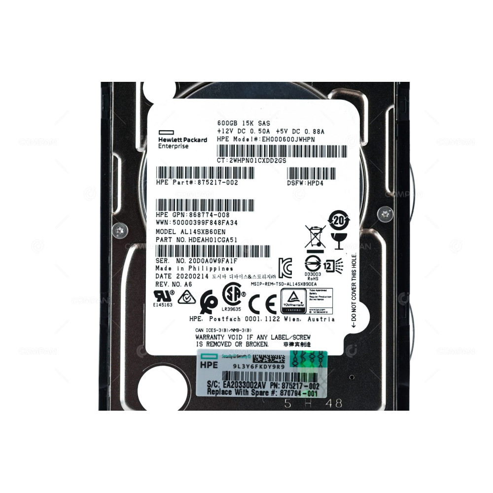 870794-001 HP HDD 600GB 15K SAS 12G 2.5" SFF HOT-SWAP