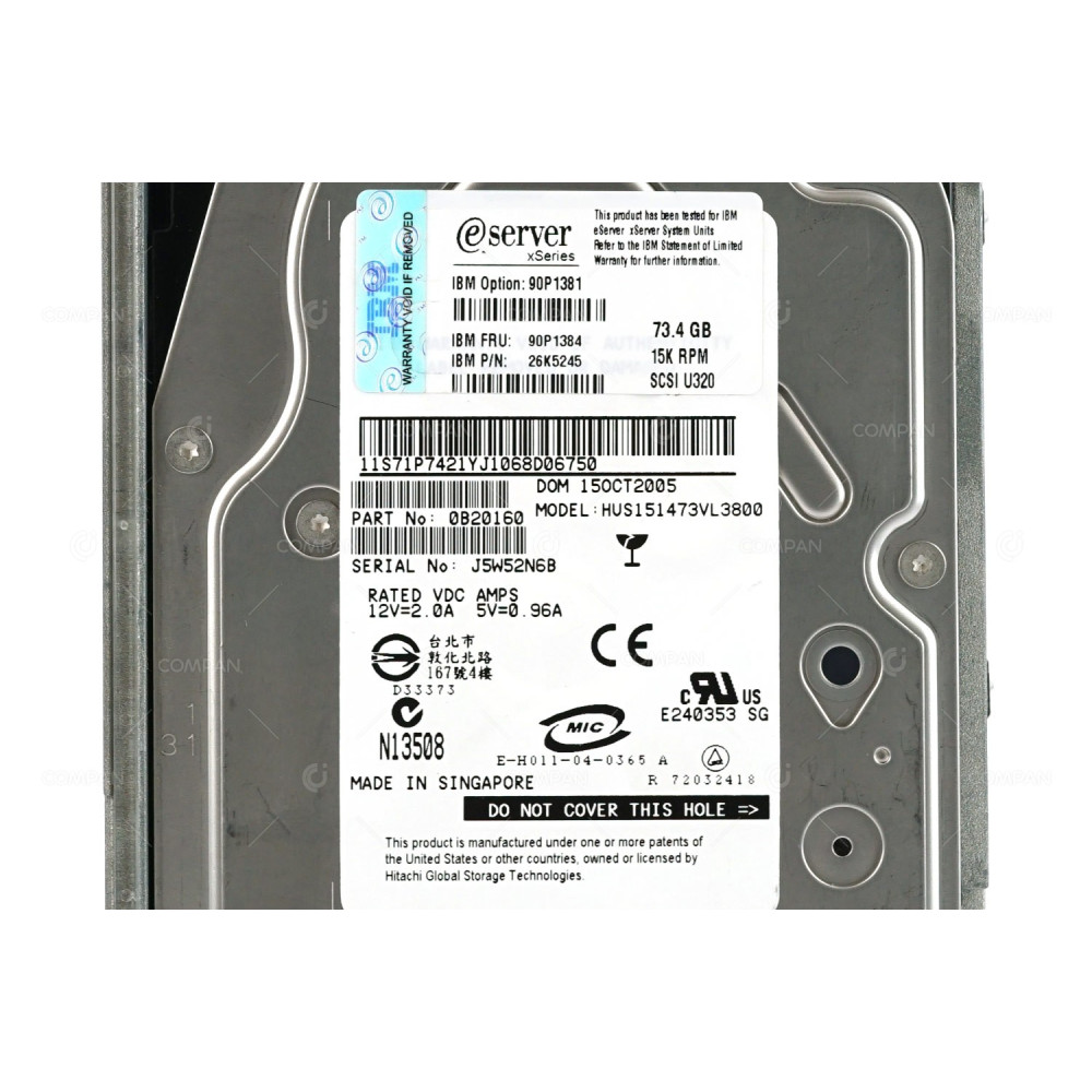 90P1384 IBM 73GB 15K U320 SCSI 3.5 LFF HOT-SWAP 26K5245