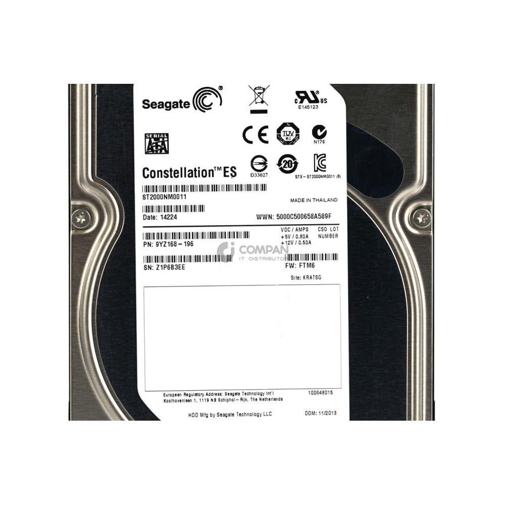 ST2000NM0011 SEAGATE HDD 2TB 7.2K SATA 6G 3.5" LFF