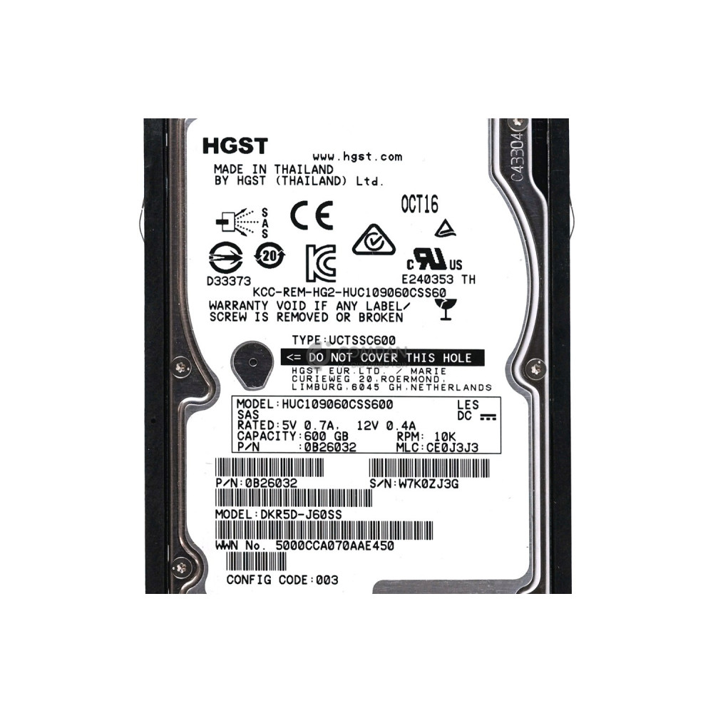 3282390-Q HITACHI HARD DRIVE 600GB 10K 6G SAS 2.5 SFF ST600MM0006, 9WG066-046