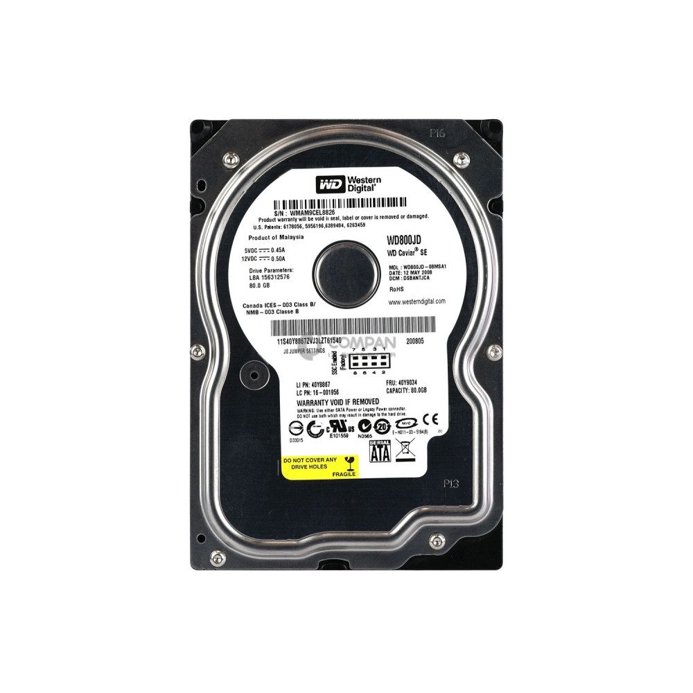 40Y9034 IBM HARD DRIVE 80GB 7.2K 1.5G 3.5 SATA 40Y8867, WD800JD