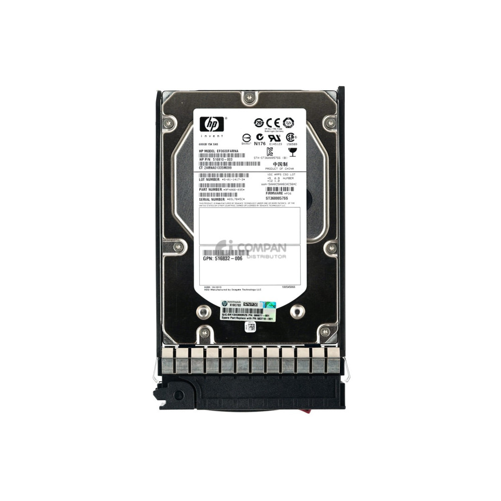 583718-001 HP HARD DRIVE 600GB 15K 6G DP EVA 3.5 LFF SAS 533871-003, 586877-001 635330-001, 516810-003, 516832-006, HUS156060VLS600, ST3600057SS