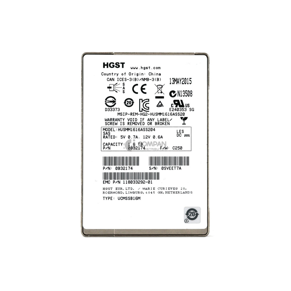 HUSMM1616ASS204 HITACHI 1.6TB 12G SAS 2.5 SSD 118033292-01