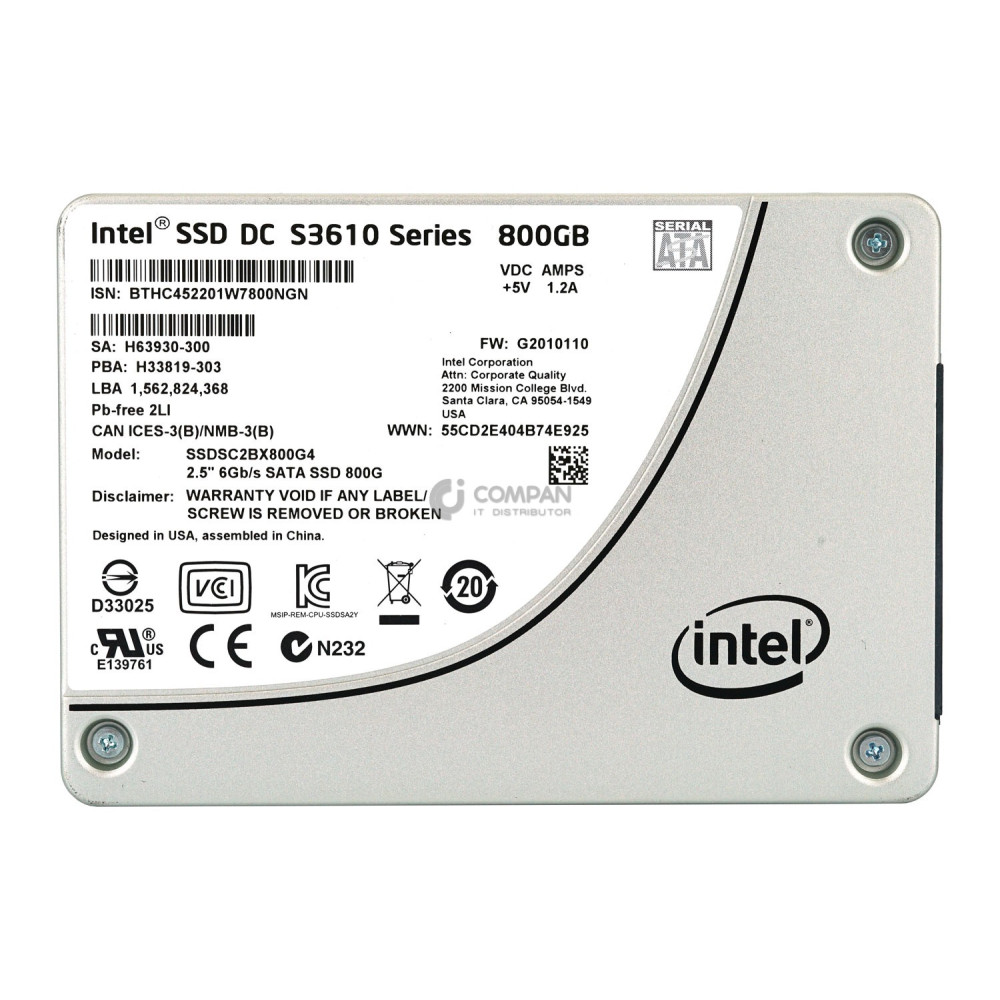 SSDSC2BX800G4 INTEL HARD DRIVE  800GB 6G SATA SSD 2.5 SFF HOT-SWAP -
