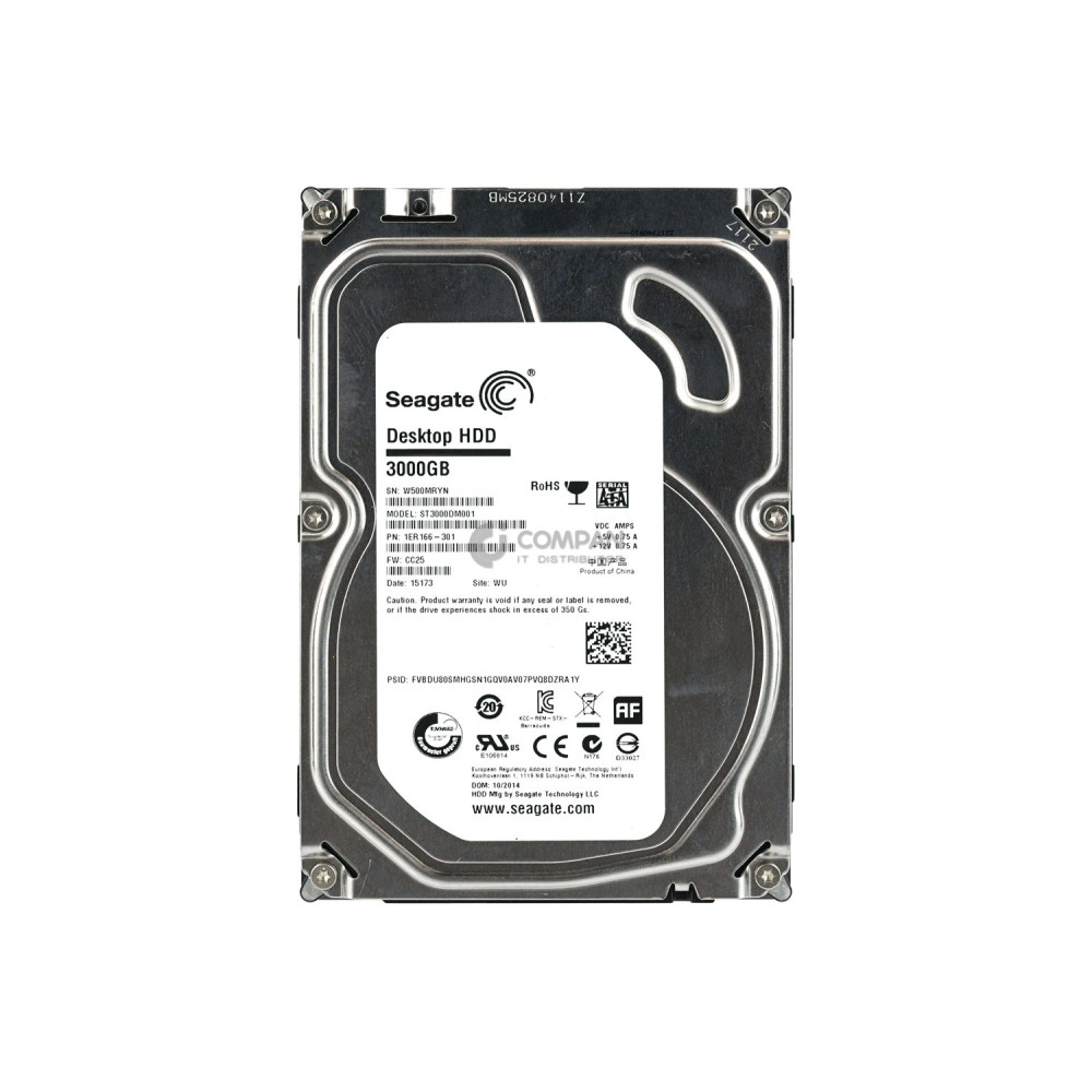 ST3000DM001 SEAGATE 3TB 7.2K 6G 3.5 SATA LFF 64MB CACHE HDD 1CH166-510