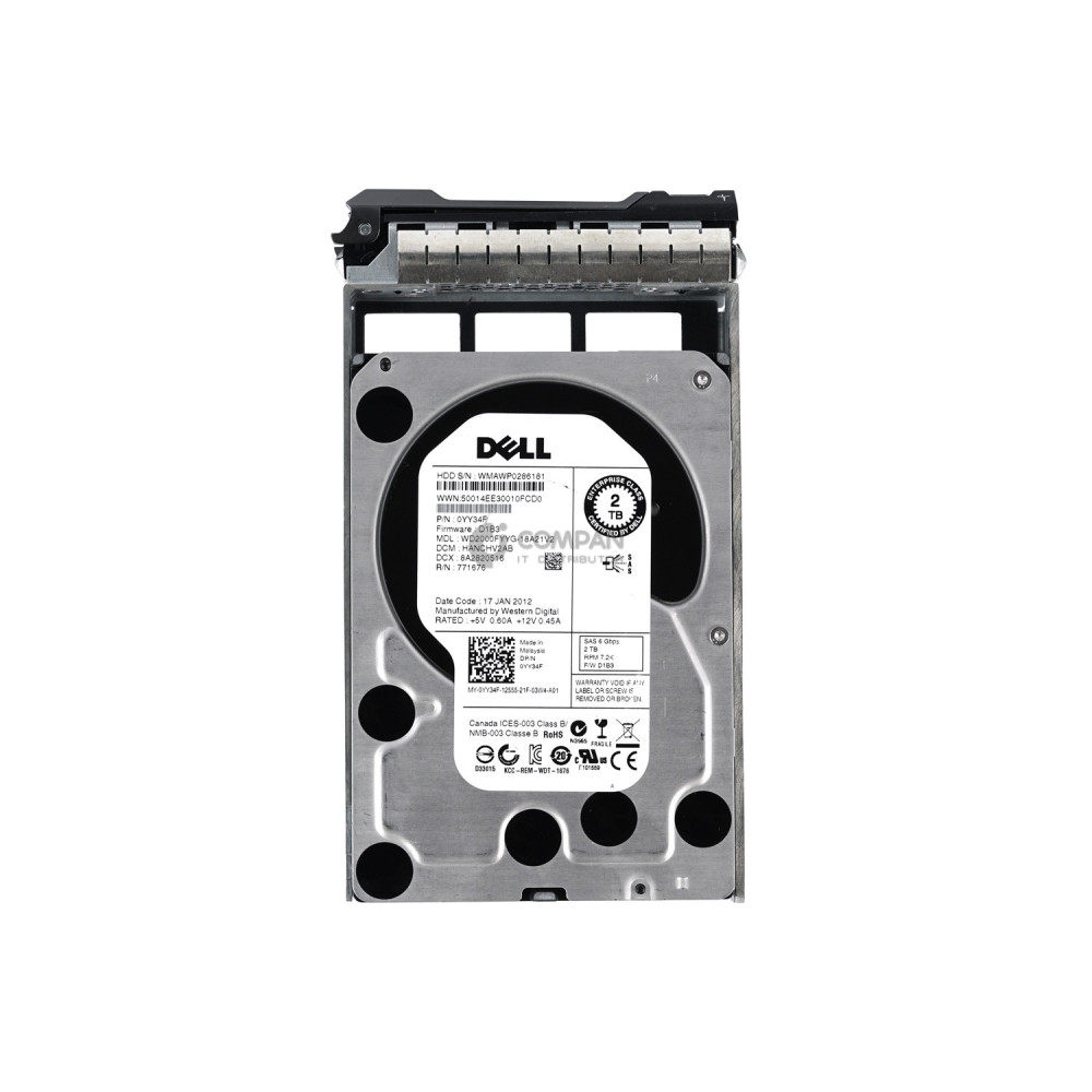 YY34F DELL HARD DRIVE 2TB 7.2K 6G 3.5 LFF SAS 0YY34F, WD2000FYYG-18A21V2