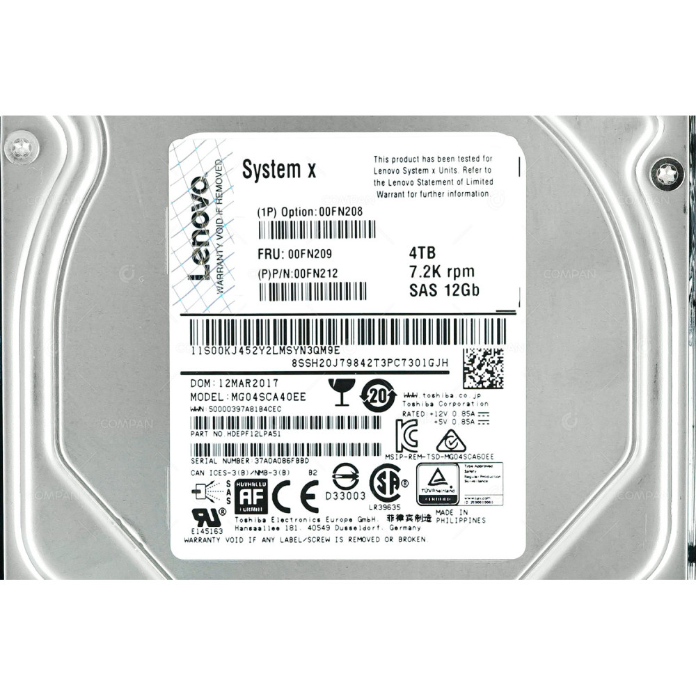 00FN209 LENOVO HDD 4TB 7.2K SAS 12G 3.5" LFF
