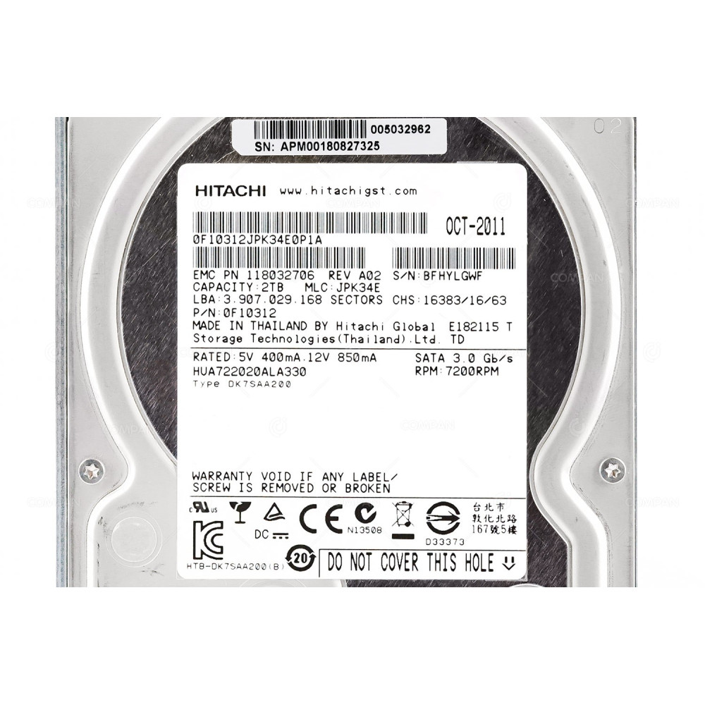 005032962 EMC HDD 1TB 7.2K SATA 3G 3.5" LFF WITH EMC DD890 CARRIER
