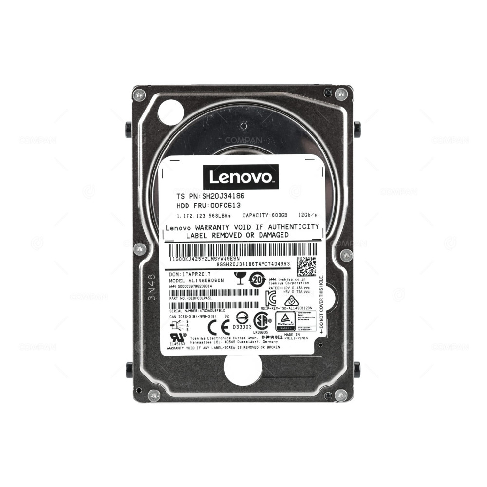 00FC613 LENOVO HARD DRIVE 600GB 10K 12G 2.5 SFF SAS