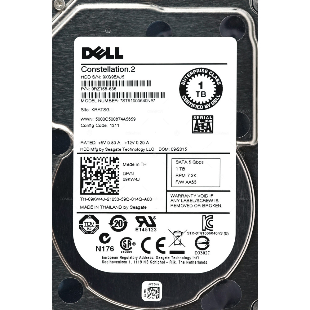 9KW4J DELL HDD 1TB  7.2K  SATA 6G  2.5" SFF  FOR DELL POWEREDGE