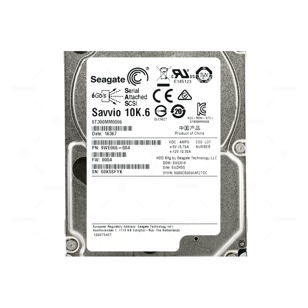 ST300MM0006 SEAGATE HARD DRIVE 300GB 10K 6G SAS 2.5 SFF HOT-SWAP