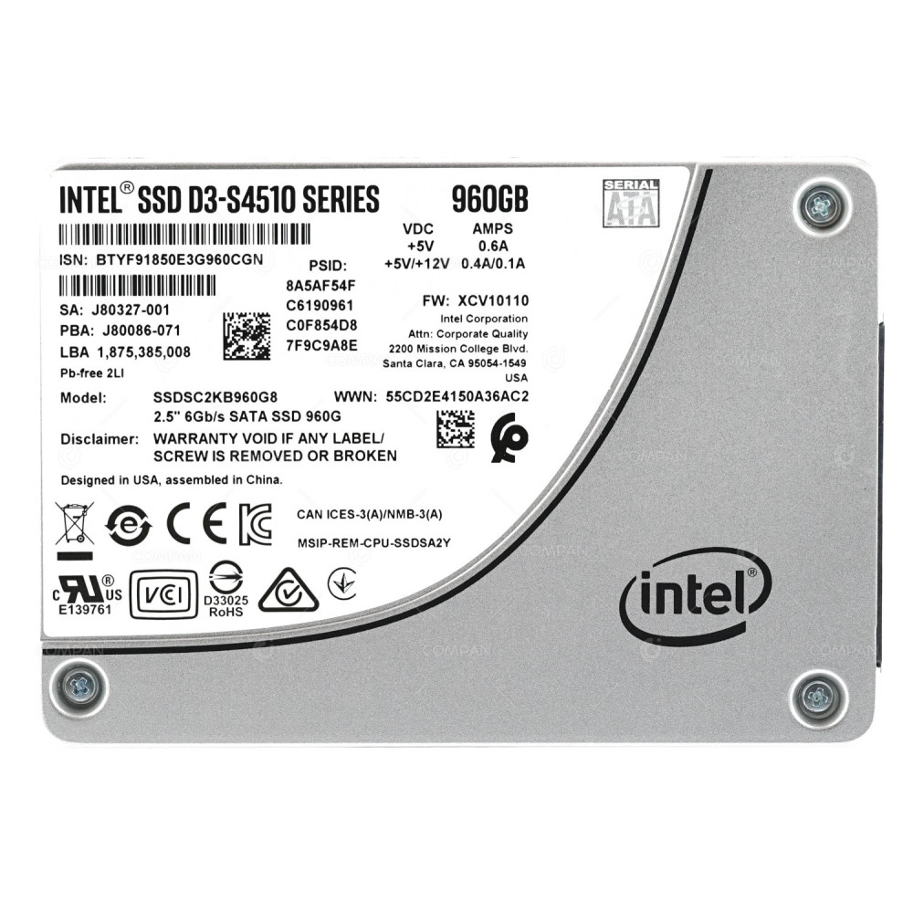 SSDSC2KB960G8 INTEL D3-S4510 SSD 960GB SATA 6G 2.5" SFF
