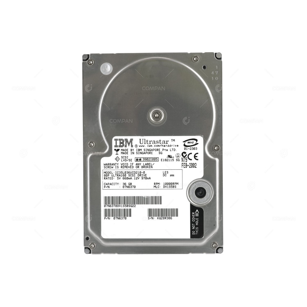 07N6370 IBM 36GB 10K U160 SCSI 3.5 LFF IC35L036UCD210-0