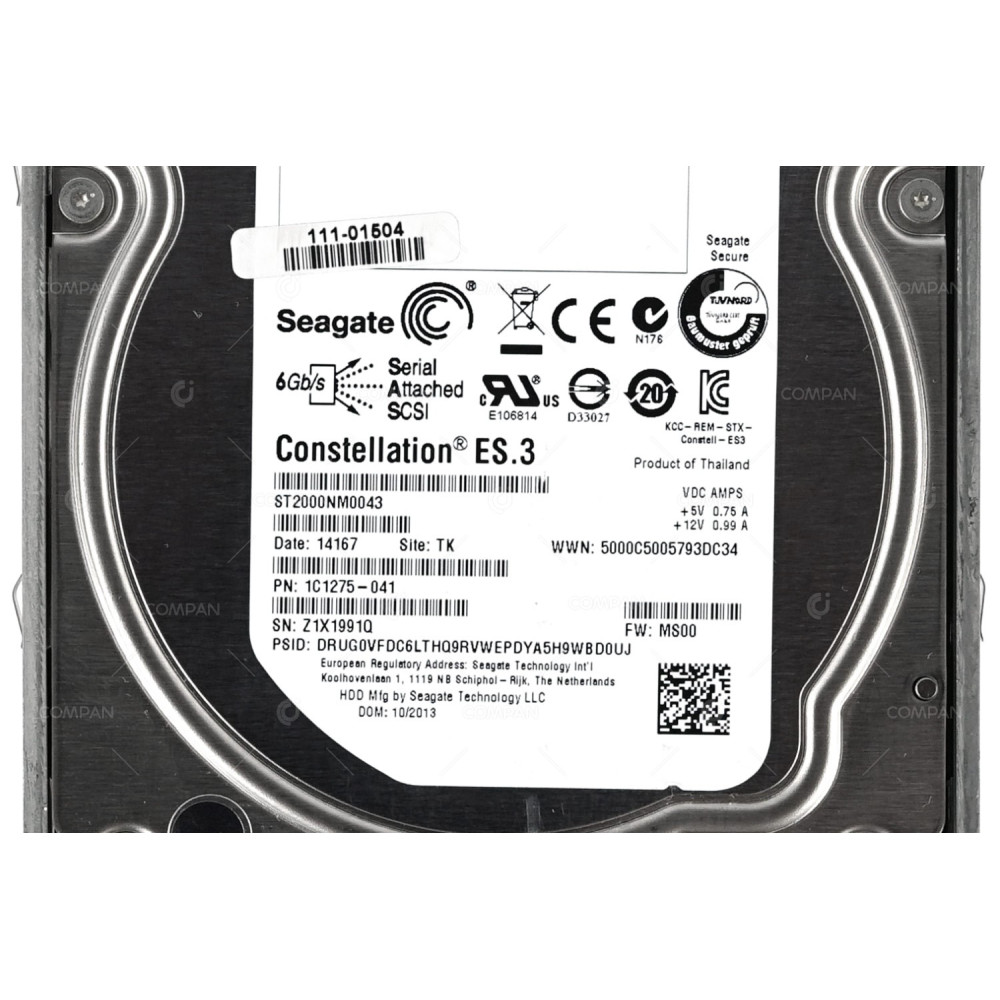 111-01504 NETAPP HDD 2TB 7.2K SAS 6G 3.5" LFF FOR E2700