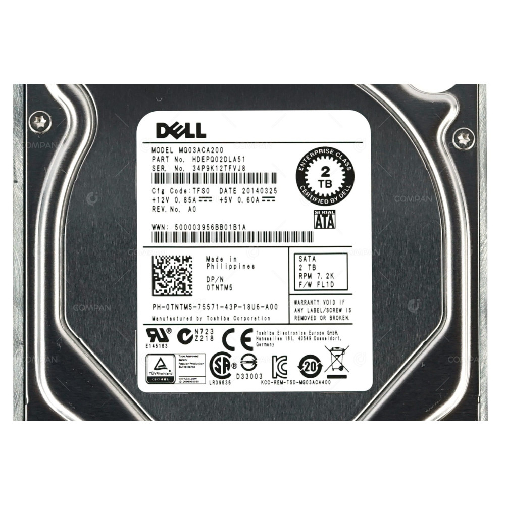 TNTM5 DELL HDD 2TB 7.2K SATA 6G 3.5" LFF