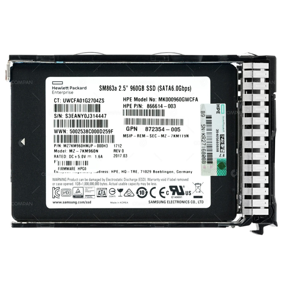 872520-001 HP SM863A SSD 960GB SATA 6G 2.5" SFF