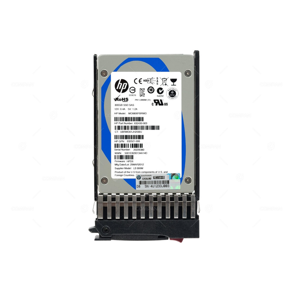 632639-001 HP SOLID STATE DRIVE 800GB 6G SAS MLC  2.5 SFF SSD HOT-SWAP 632506-B21