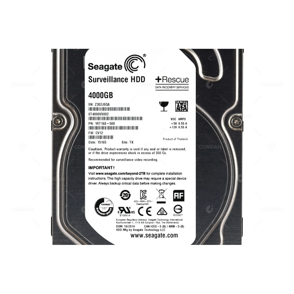 ST4000VX002 SEAGATE 4TB 6G SATA 5.9K LFF 3.5 64MB CACHE SURVEILANCE HDD -
