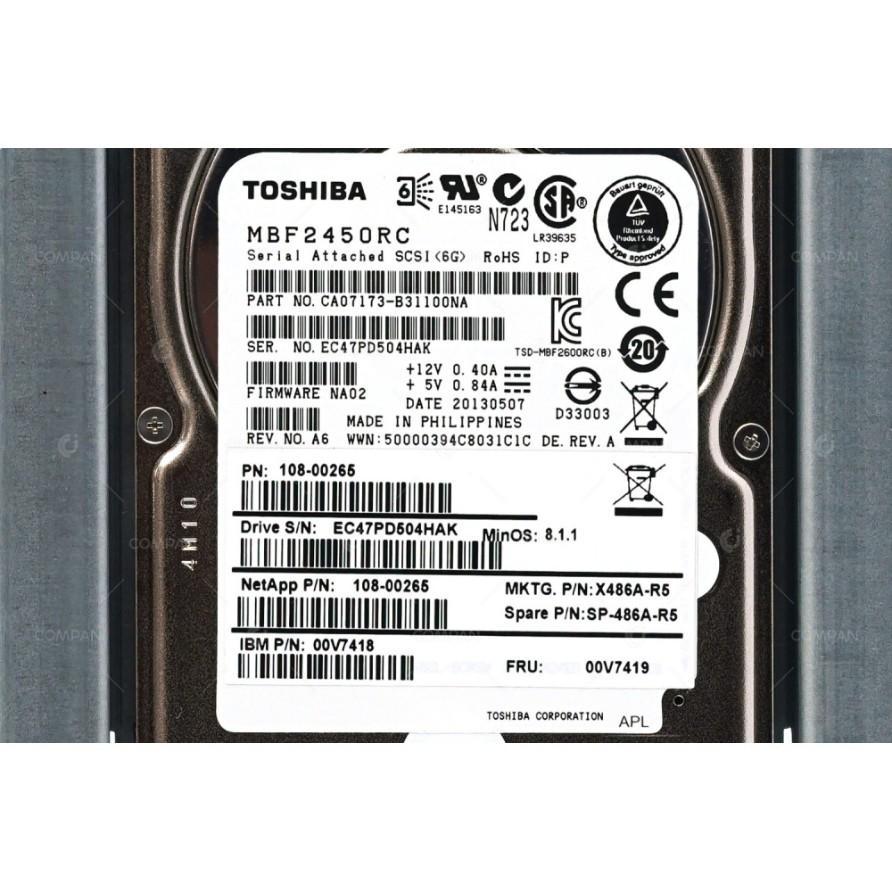 X486A-R5 NETAPP HDD 450GB 10K SAS 6G 3.5" LFF FOR FAS2220 FAS2552
